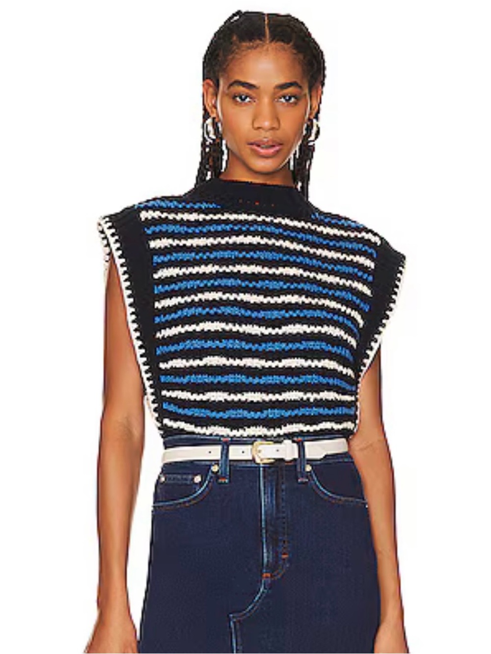 VERONICA BEARD Knit Sleeveless Sweater Vest - Black/Blue/White new with tags XS